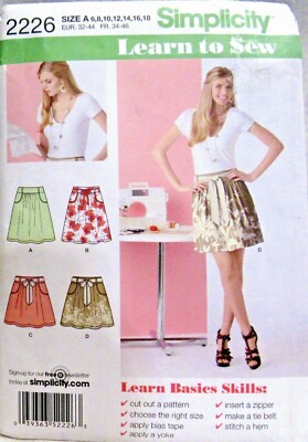 SIMPLICITY PATTERN 2226 LEARN TO SEW SKILLS SKIRT IN TWO LENGTHS W BELT SZ 6-18
