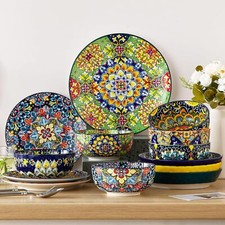 Cereal Bowl 6 Piece Set,Bohemian Ceramic Soup Bowl,28 oz with Colorful Bowl Set.