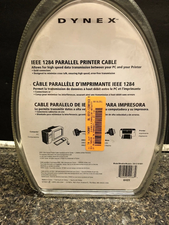 New Dynex 6' IEEE 1284 Parallel Printer Cable DB25 Male Gold .. - Image 4 of 4