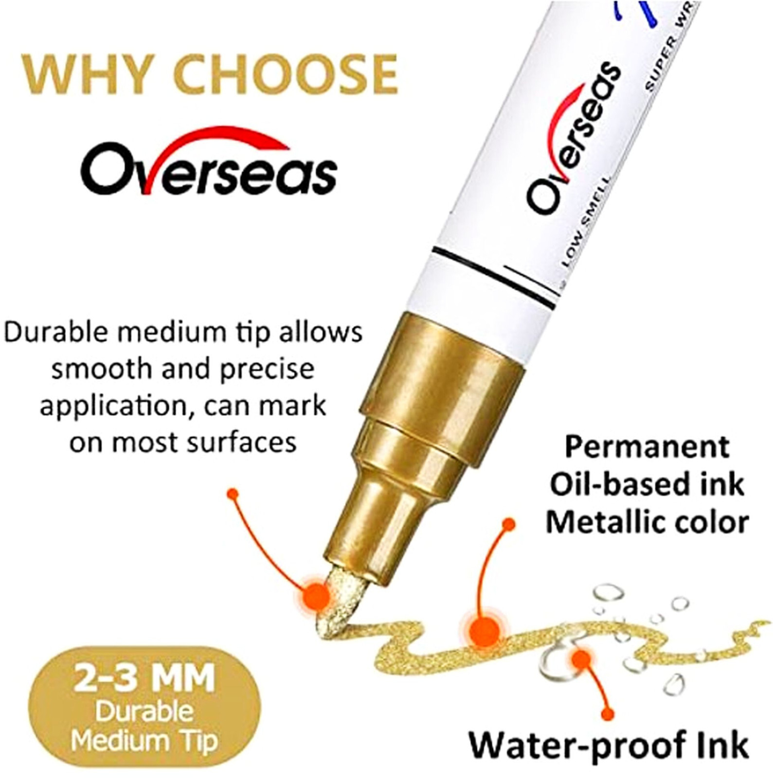 Metallic GOLD PAINT MARKER Oil Base Fine Point permanent Marking Pen