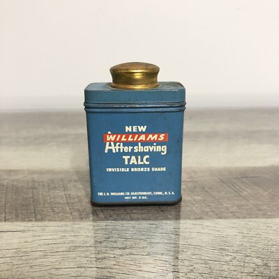 Vintage EMPTY Williams After Shaving Talc Tin Shave Razor Blade Holder