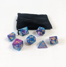 CHESSEX 7-Piece Polyhedral RPG Gaming Board Game Dice GEMINI Purple/Teal/Gold