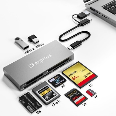 8 in 1 CFexpress Type B Card Reader with 2 USB3.2 (Gen 2) 10Gbps, USB-C&USB-A...