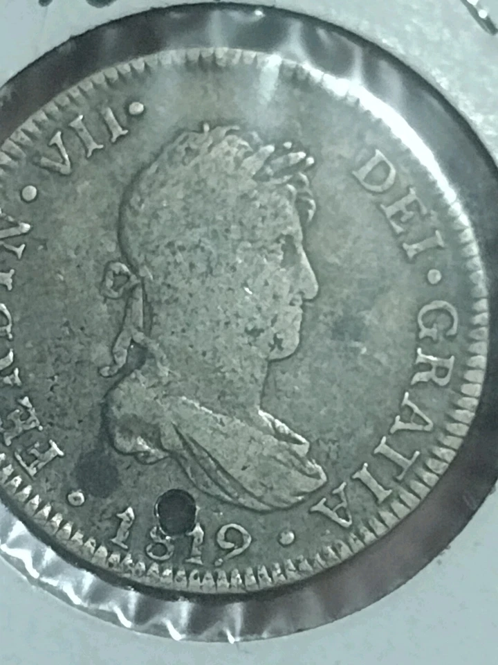 1819 PERU SILVER 2 REALES 2R FERDINAND VII SCARCE COIN! (Holed) NICE details! - Image 4 of 4