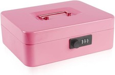 Large Pink Unbreakable Cash Box with Advanced Combination Lock and Money Tray