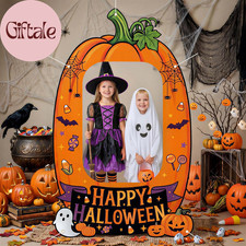Giant Halloween Photo Booth Props 62X38.6 Inch, Pumpkin Picture Frame Cutout wit