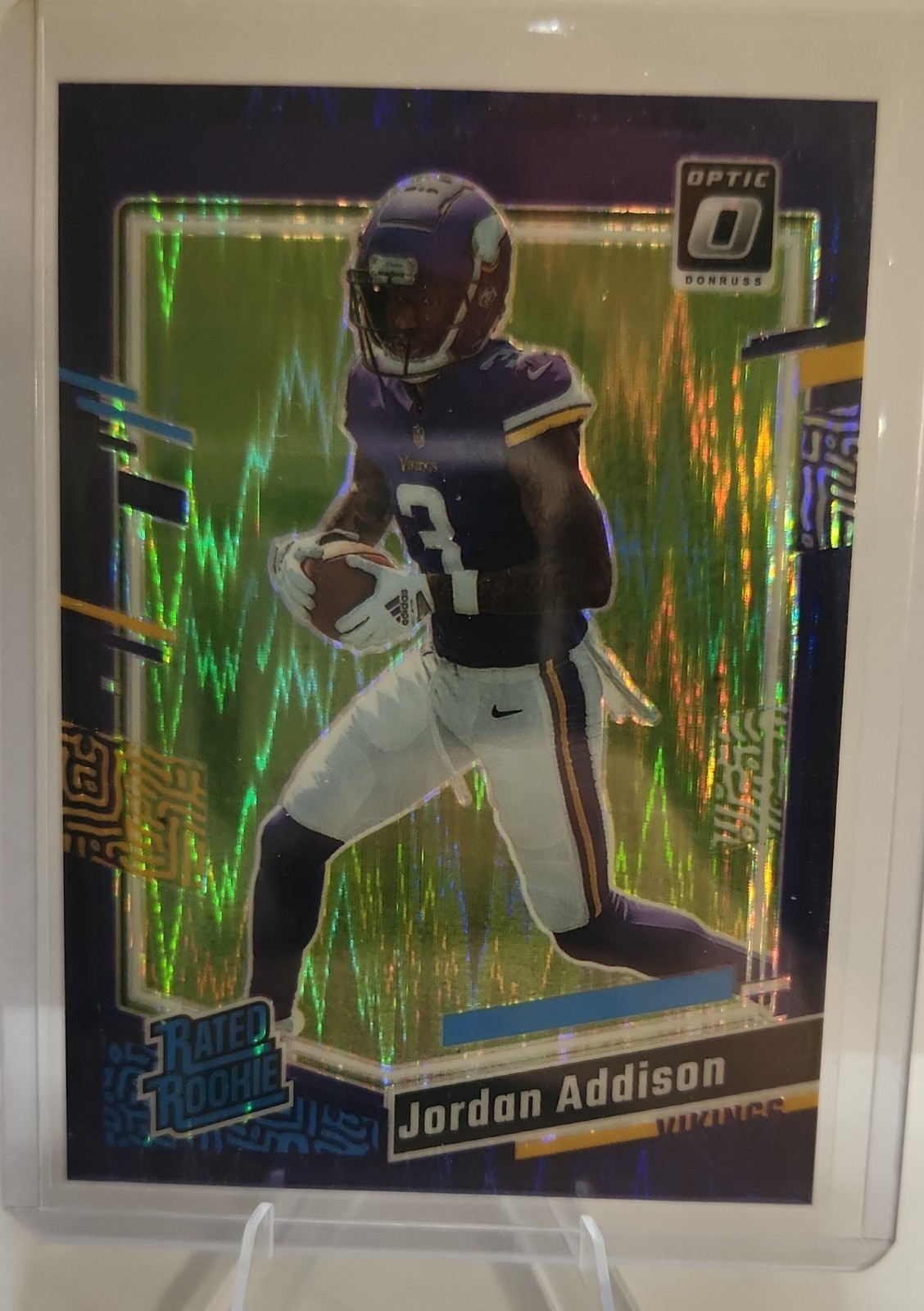 2023 Panini Optic - Rated Rookie Jordan Addison #271 Purple Shock Prizm (RC)