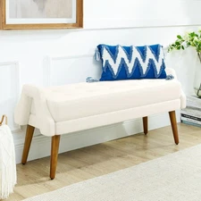 Velvet Armrest Bench Upholstered Tufted End of Bed Bench for Living Room/Bedroom