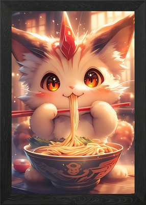 Cute Unicorn Cat Ramen Framed Wall Art Poster Canvas Print Picture