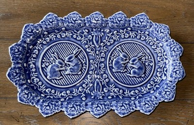 Very Nice Vintage Discontinued Bordello Blue Rabbit Large Sandwhich Plate
