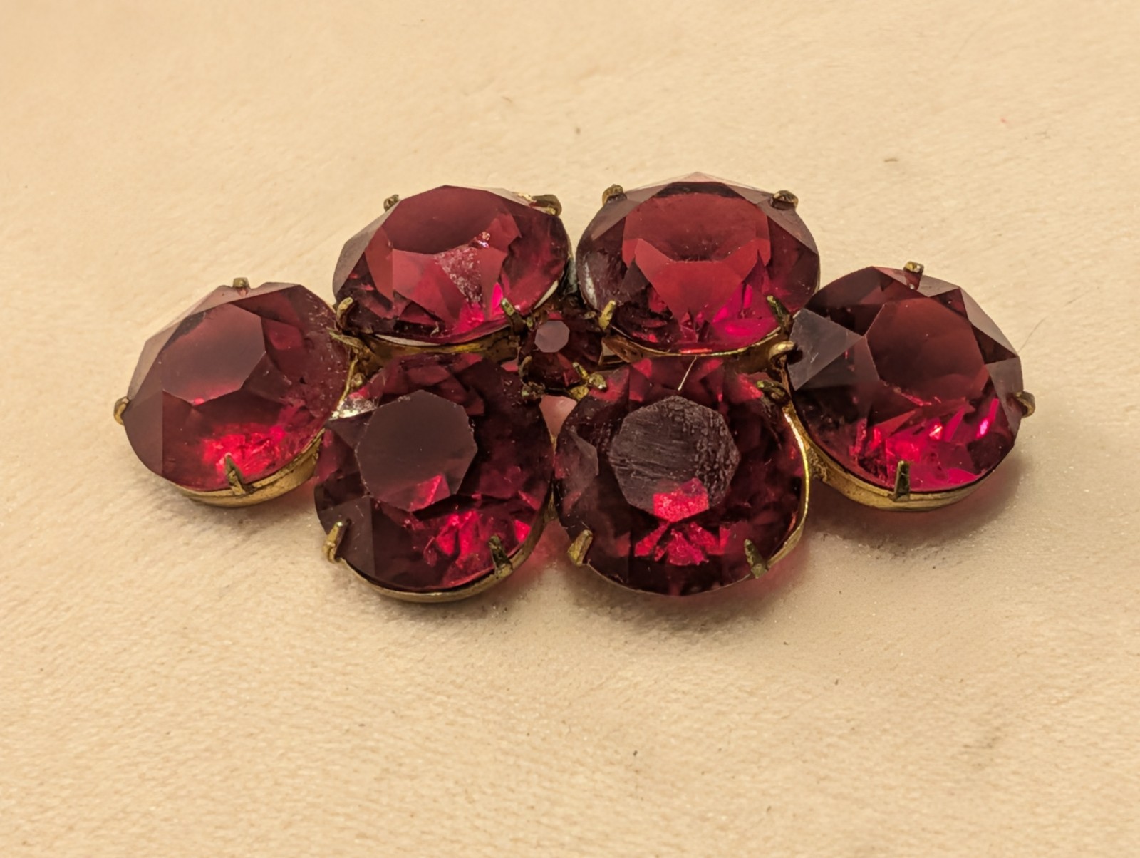 Vintage Ruby Red Open Back Rhinestone Cluster Bro… - image 2