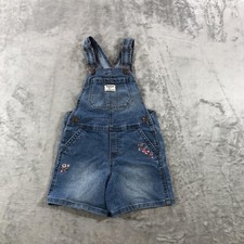 OshKosh B'gosh Overalls Girls 5T Blue Denim Floral Embroidered Shortalls