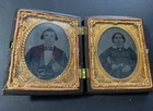 ~Antique Photo Ambrotype HUSBAND & WIFE TINTED * Daguerreotype * UNION CASE ~