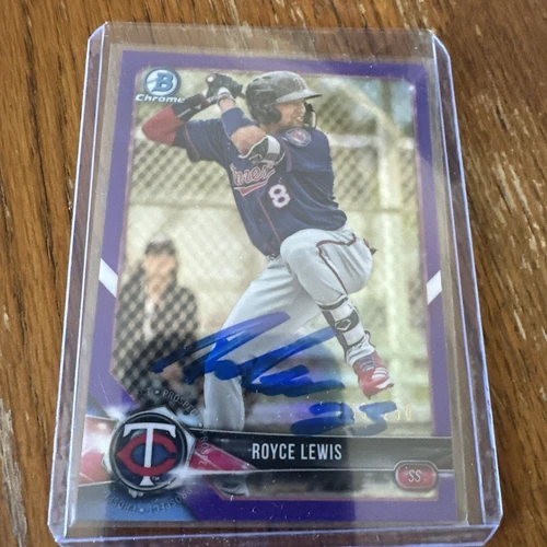 ROYCE LEWIS SIGNED 2018 BOWMAN CHROME Purple /250 AUTO IP Twins Autograph