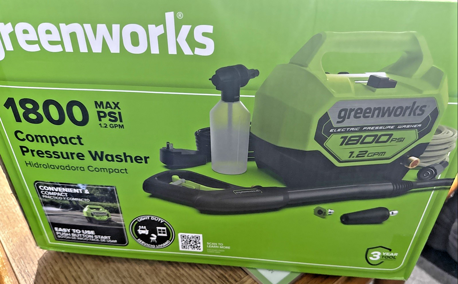 GreenWorks 1800 PSI Compact Cold Water Pressure Washer 1.2 GPM NEW SEALED
