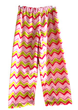 Handmade girl's size 5/6 pull on elastic waist fleece pants pink/green zigzag