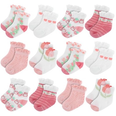 Toulite 12 Pairs Preemie Socks Baby Girls Boys Cotton One Size, Lovely Color 