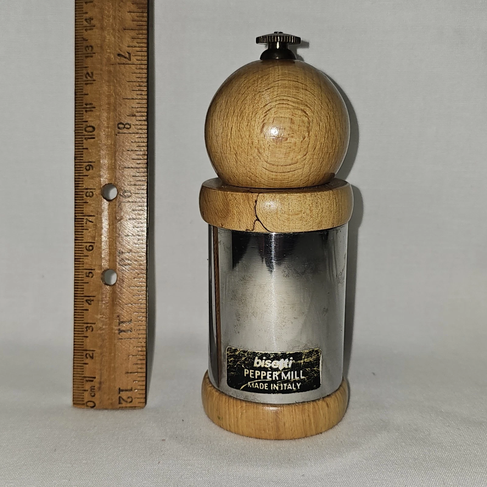 Bisetti 4 1/2" Wood/metal Pepper Mill Grinder. Made In Italy. T-177