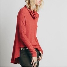 We The Free Women Sweater Size Medium Waffle Thermal Cowl Neck Long Sleeves