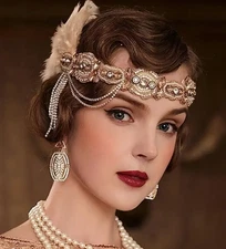 FLAPPER HEADBAND VANSELY -1920s Flapper Handmade Headband Roaring 20s Gatsby