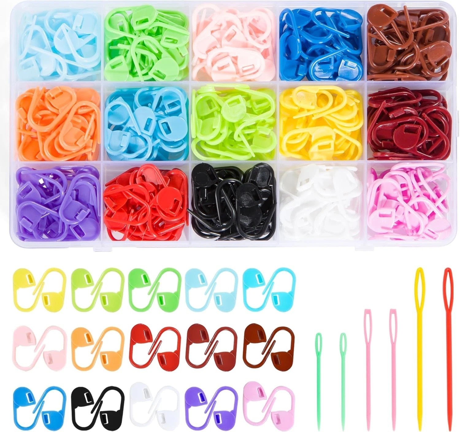 Crochet Knitting Clips With 6 Large Eye Sewing Needles, 15