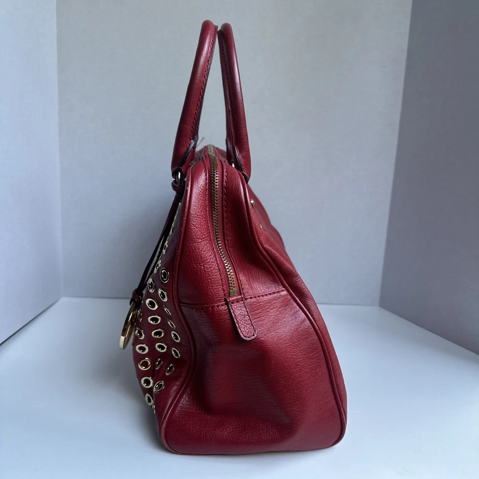 Michael Kors Studded Sandrine RED Saffiano Leather Handbag Purse - Image 2 of 4