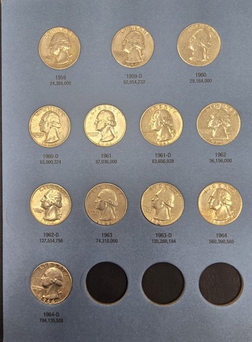 1948 to 1964 Washington Quarters Book Full Set 44 coins CJ 310 - Picture 4 of 4