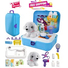 Educational 16-Piece Kids Doctor Kit with Plush Dog  Adjustable Backpack