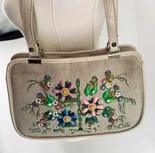 Vintage Enid Collins Flower Stand Beaded Purse With Floral Design Shoulder Strap