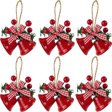 6PCS 3Inch Red Christmas Bells, Tree Hanging Ornament Metal Jingle Bells for Chr