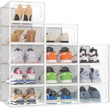 HOMIDEC 12 Pack Shoe Storage Box, Clear Plastic Stackable Sneaker Box, Shoe Orga