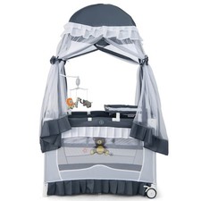 Costway 4 in 1 Portable Baby Playard Crib Bassinet Bed w/ Table Canopy Music Box