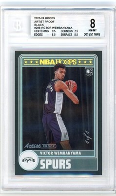 VICTOR WEMBANYAMA 2023-24 PANINI HOOPS BLACK ROOKIE 1/1 ARTIST PROOF BGS 8