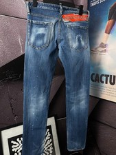 Dsquared2 Jeans Slim Anticato Vernice Splatter Blu Denim Italia Taglia 46