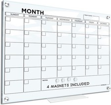 Magnetic 18  x24  Glass Whiteboard Calendar Planner White Board Calendar Dry E...