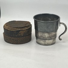 Ancienne tasse de voyage pliable Queen City Silver Co avec étui en cuir