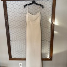 Galina for David's Bridal Ivory Beaded Chiffon Cowl Neck Wedding Dress Style GV8