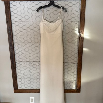 Galina for David's Bridal Ivory Beaded Chiffon Cowl Neck Wedding Dress Style GV8