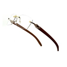 Elegant Rectangle Men's Gold Frame Hip Hop Rimless Wood Clear Tint Glasses