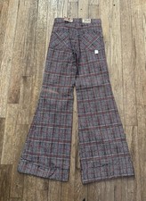 Vintage 70s Bell Bottoms Hash Pants Houndstooth Plaid Tartan 29x35 NWT