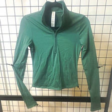 Alo Green 1/4 Zip Mock Neck Long Sleeve Fitted Stretch Yoga Top S
