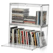 2 Pack Acrylic DVD/CD Storage Box Stackable CD Organizer Clear Plastic CD Case