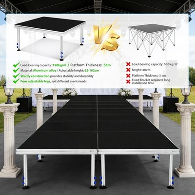 4x4ft Portable Stage Platform 24''-40''Adjustable Height Stage Riser Modular Stage