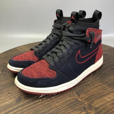 Jordan 1 Retro High Flyknit Shoes Mens Size 11 Black Red Sneakers 844700-001
