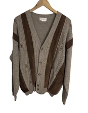 Vintage Norm Thompson Men’s Cosby Leather Wool Cable Lint Sweater Size XL Italy