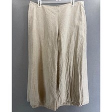 Eileen Fisher Womens Large Oatmeal color 100 Linen Wide Leg Side Zip Pants