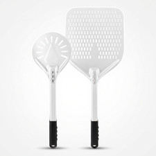 Perforated Pizza Peel Set 12in 7in Aluminum Turning Spatula Paddle Oven Tool