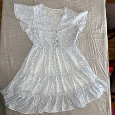 Blue Mini Dress White Abstract Print Summer Short Sleeve Casual