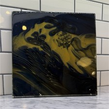Handmade Glass Abstract Painting Black Gold Glossy Modern Medium