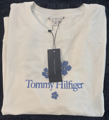 Tommy Hilfiger Women s Crewneck Sweatshirt XL White Floral Logo NWT